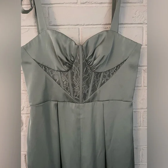 Azazie Raquel Green Lace Corset Satin Dressy Jumpsuit Like New Size 4 - Picture 10 of 11